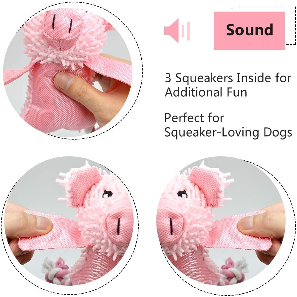 Squeaky Pig Toys for Dogs, Durable Puppy Squeaky Dog Toys Stuffed Animal Plush and Oxford Dog Chew Toy with Rope Legs and 3 Squeakers for Small and Medium Dogs