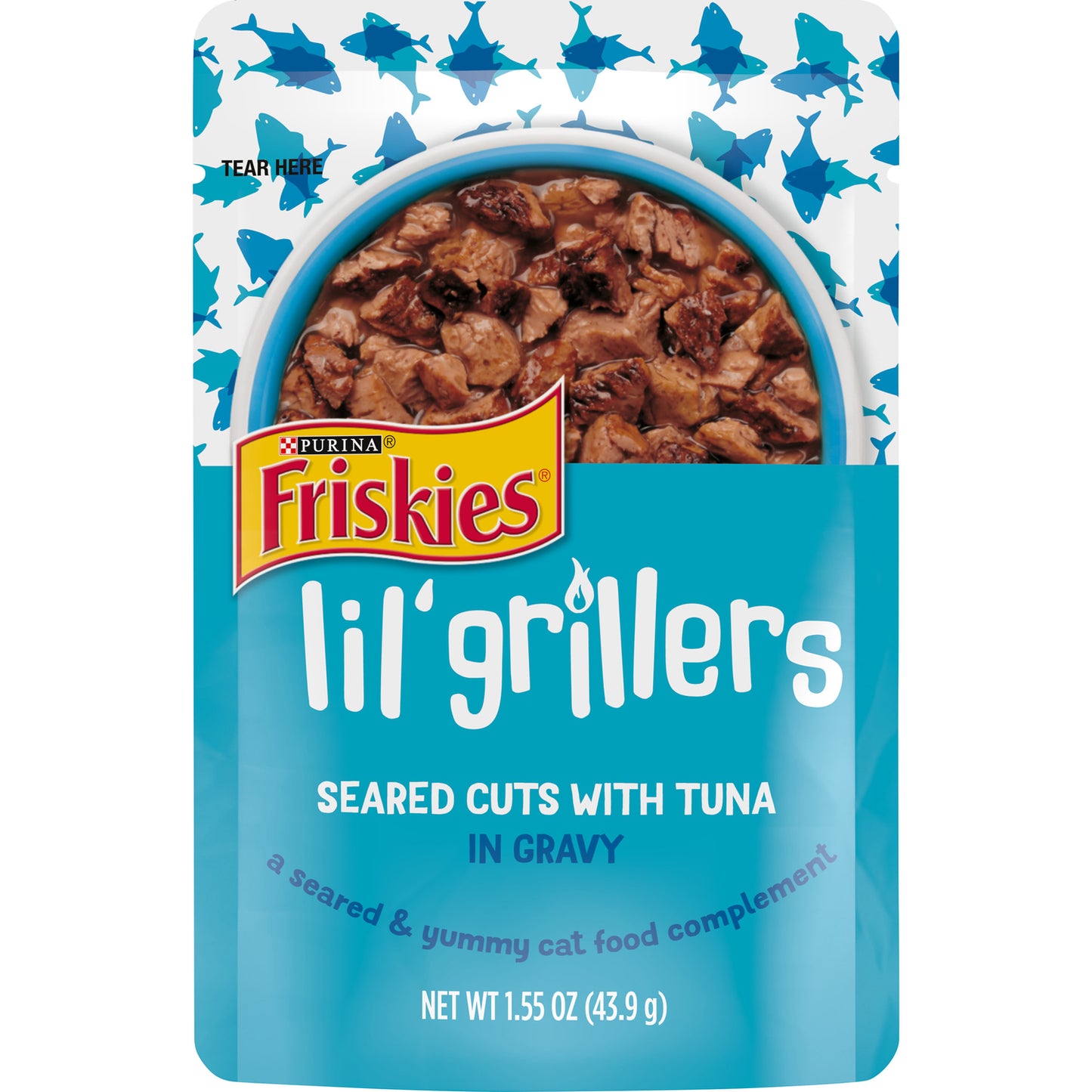 (16 Pack) Friskies Gravy Wet Cat Food Complement, Lil' Grillers Seared Cuts with Tuna, 1.55 Oz. Pouches