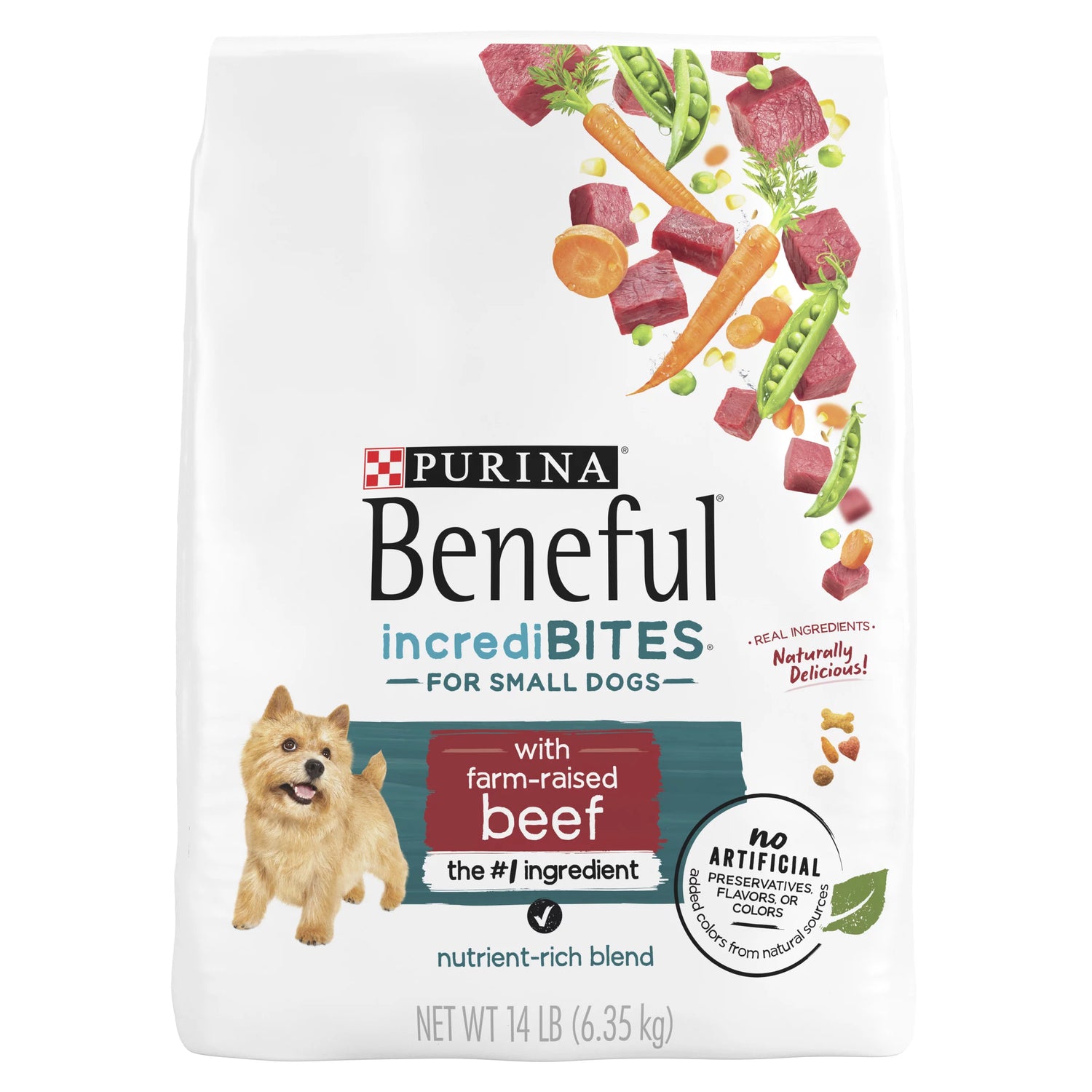 Purina Beneful Incredibites with Farm-Raised Beef, Purina High Protein Dog Food Dry Dog Food for Small Breeds, 14 Lb. Bag