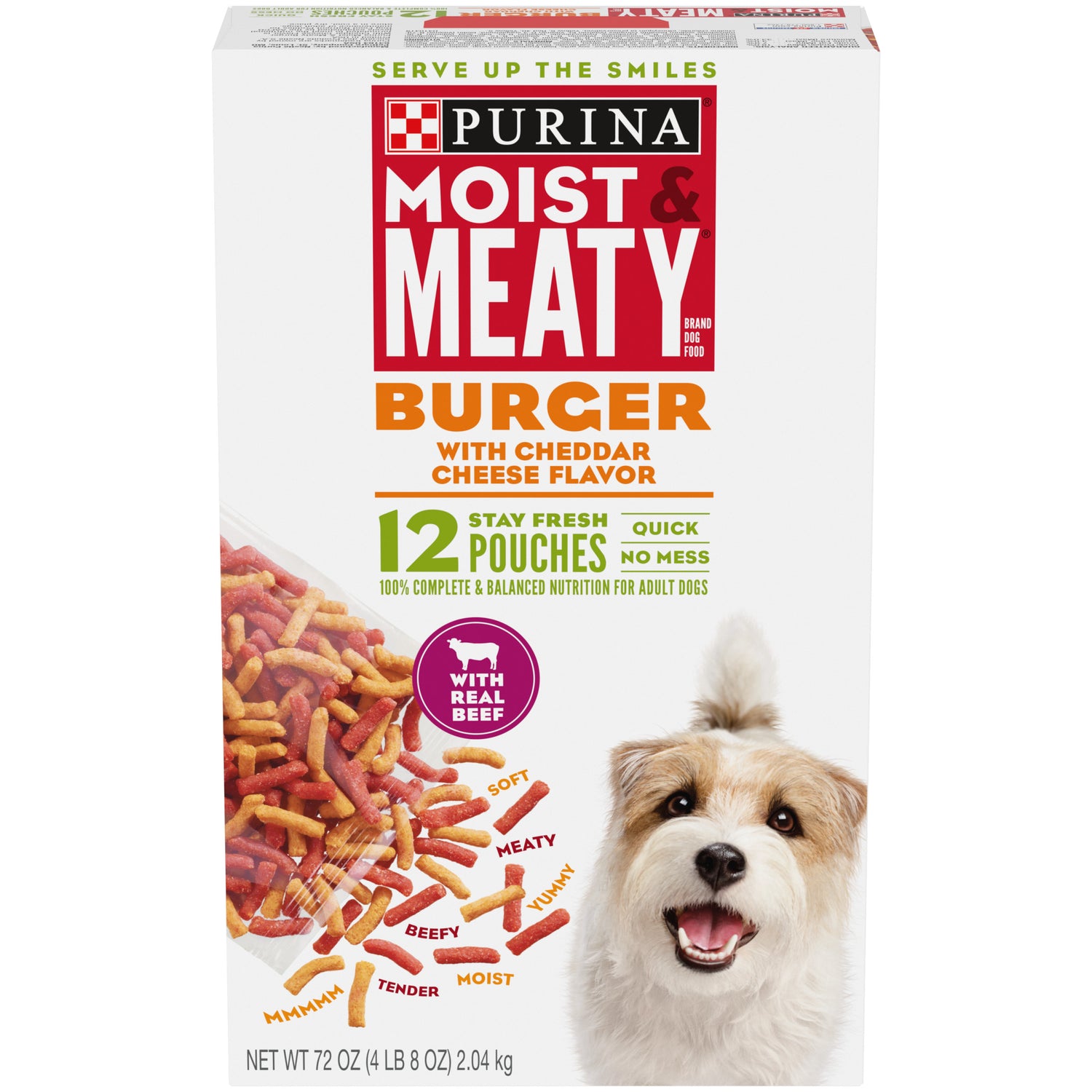 Purina Moist & Meaty Dry Dog Food, Burger with Cheddar Cheese Flavor, 12 Ct. Pouch
