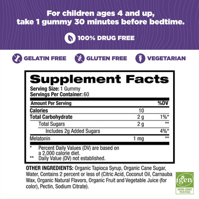 Natrol® Kids Melatonin Sleep Aid Gummies, Ages 4 and Up, Drug-Free, Berry, 1Mg, 60 Count