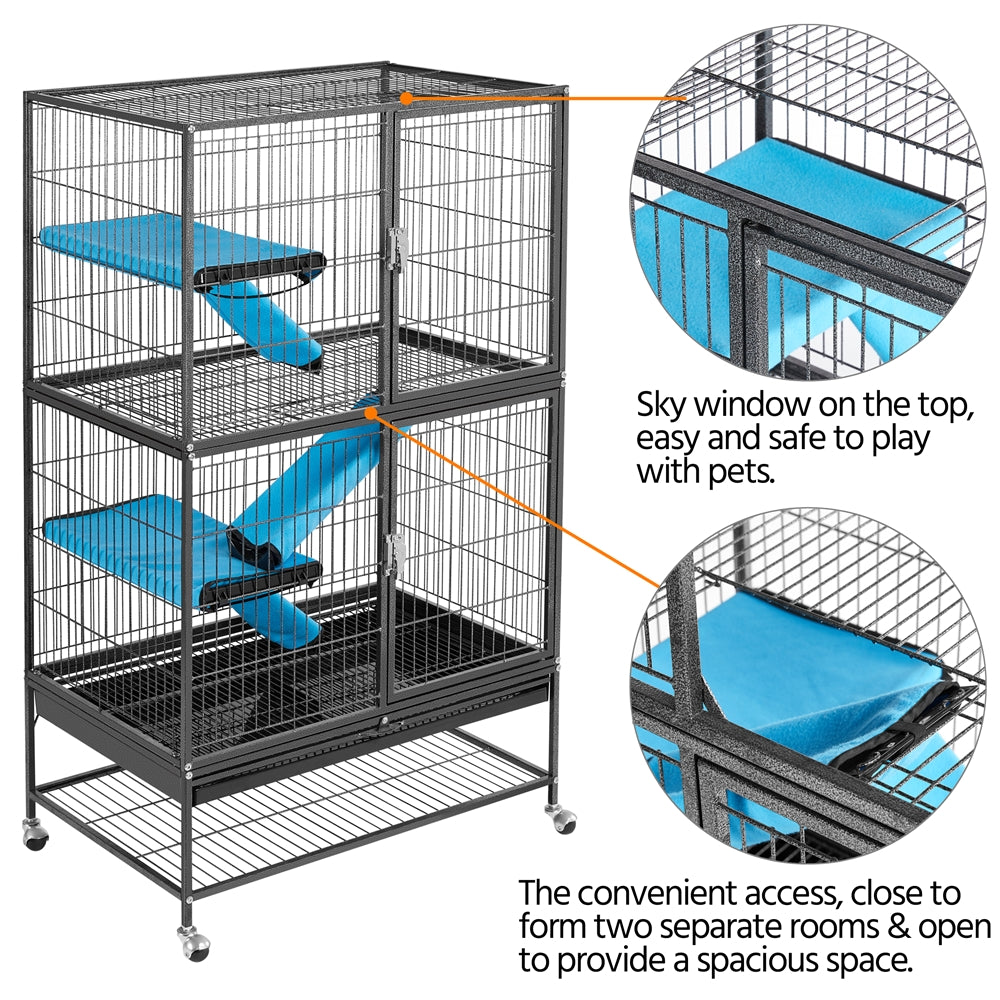 Smilemart Rolling Metal Cage 2-Story Small Animal Cage for Adult Rats/Ferrets/Chinchillas/Guinea Pigs with Removable Ramps & Platforms, Hammered Black