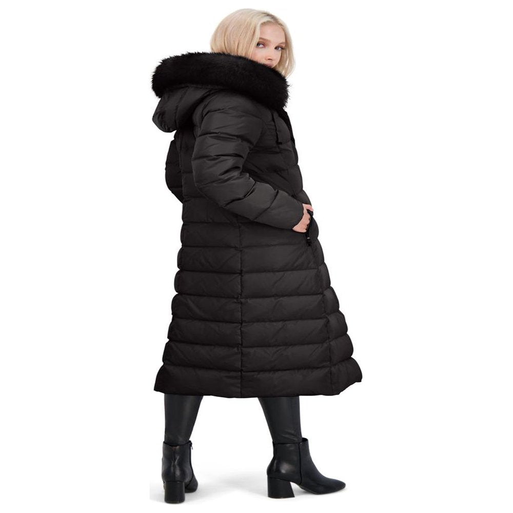 Tahari Nellie Long Coat for Women-Insulated Jacket with Removable Faux Fur Trim