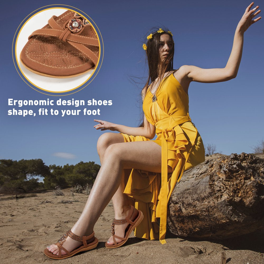 Ablanczoom Womens Summer Flats Sandals Casual Beach Shoes Dress Ankle Elastic Sandals