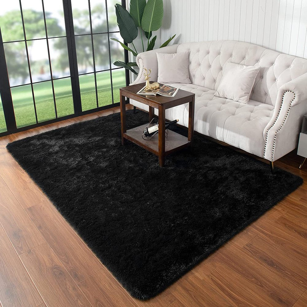 LOCHAS Soft Indoor Modern Area Rugs Fluffy Living Room Carpets for Children Bedroom 5.3'X7.5',Ft, Black