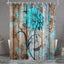 JAWO Rustic Flower Shower Curtain, Teal Floral Dahlia Barn Wood Farmhouse Shower Curtain Set, Country Turquoise Blue Brown Fabric Shower Curtain with Hooks, Boho Bathroom Curtain, 69X70Inch