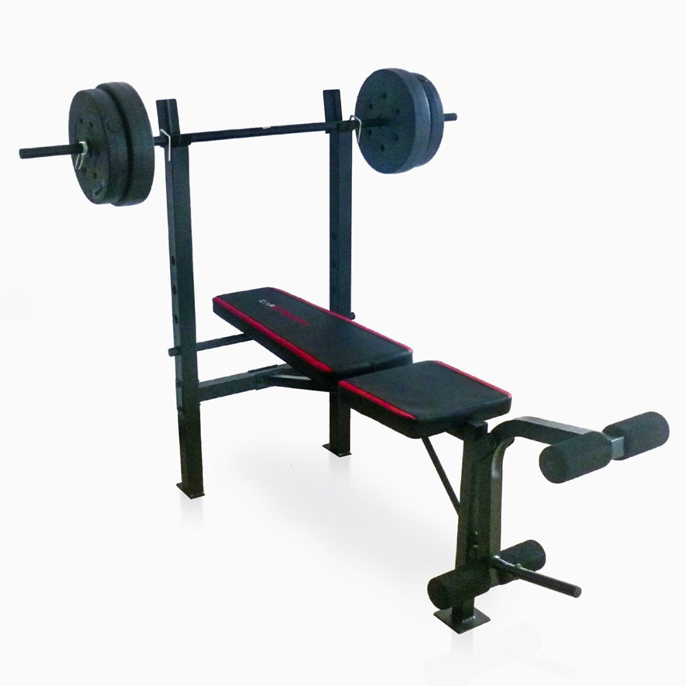 CAP Strength Adjustable Standard Combo Weight Bench with Rack and Leg Extension and 90 Lb. Vinyl Weight Set