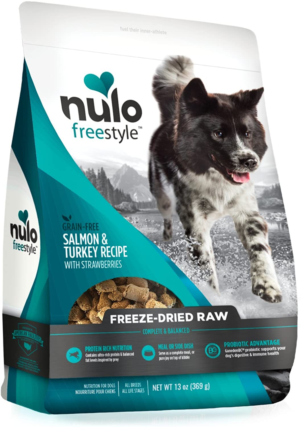 Nulo Freeze Dried Raw Dog Food for All Ages & Breeds: Natural Grain Free Formula with Ganedenbc30 Probiotics for Digestive & Immune Health - Salmon & Turkey with Strawberries - 13 Oz Bag