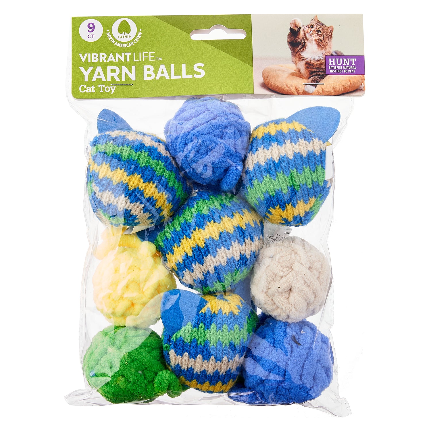Vibrant Life Cat Toy - Catnip Yarn Balls, 9 Count with Catnip