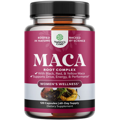 Organic Maca Root Capsules for Women - Herbal Hormone Balance for Women with Blend of Red Yellow & Black Maca Root - Invigorating Drive Mood Fertility & Energy Supplement for Women - 120 Capsules