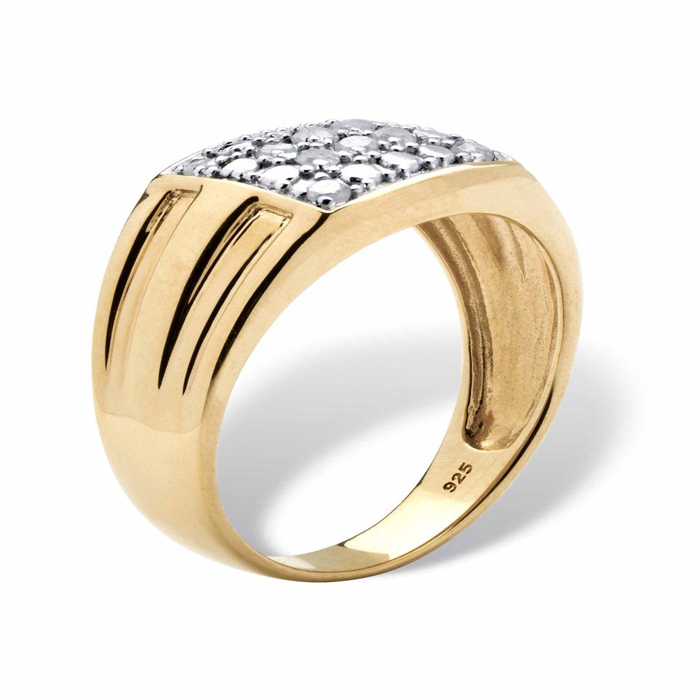 Palmbeach Jewelry Men'S 1/7 TCW round Diamond Grid Ring in 18K Gold-Plated Sterling Silver