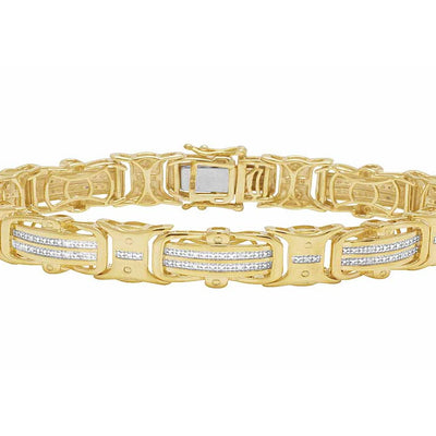 Yellow Gold Finish Real Diamond Designer Men'S Pave Bracelet 1/2 CT 8" 12MM