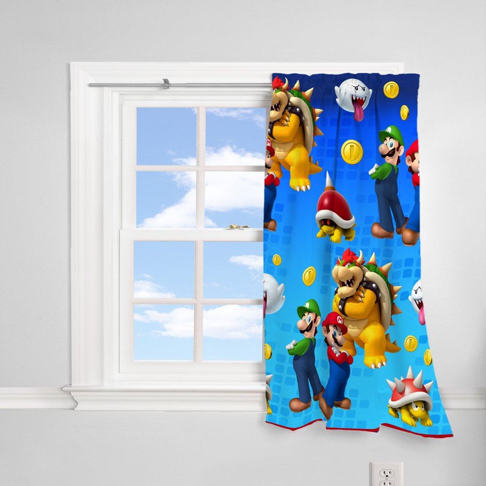Super Mario Kids Lights off Room Darkening Curtain Panel, 63" Length, Blue