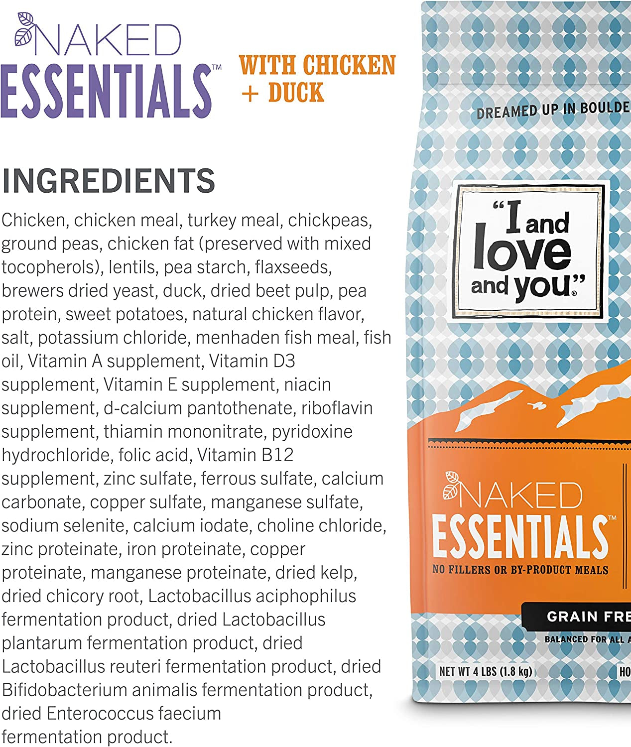 "I and Love and You" Naked Essentials Dry Dog Food - Natural Grain Free Kibble for Large and Small Dogs with Prebiotics & Probiotics (Variety of Flavors)