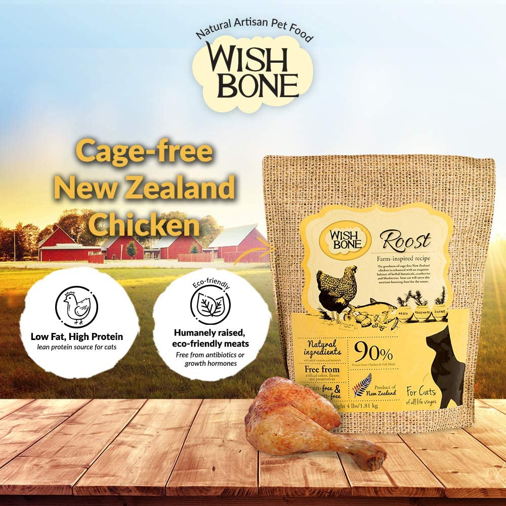 Wishbone Roost Chicken Recipe Dry Cat Food, Low Fat High Protein Cat Food for Healthier Skin and Coat, No Pork No Lard, Minerals, and Taurine