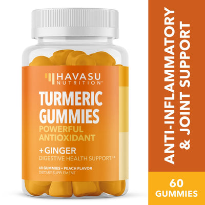 Turmeric and Ginger Gummies for Adults Peach Flavor | 95% Curcumin Gummies for Joint Support and Immune Health | 60 Vegan Gummies