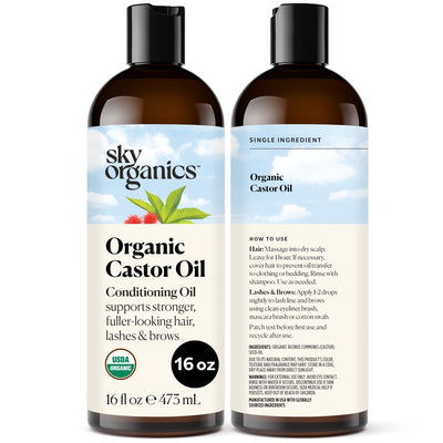 Sky Organics Organic Castor Oil to Condition for Fuller-Looking Hair, Lashes, and Brows, 16 Fl Oz