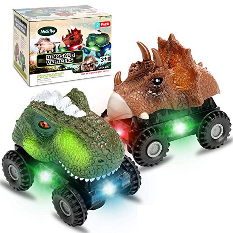 Dinosaur Toys for 2 3 4 Year Olds Boys,Niskite Dinosaur Car for Kids Toddler,Best Gifts for 5-8 Year Old Boy,Most Popular Birthday Presents for Girl Age 6 7 (2 Pack)