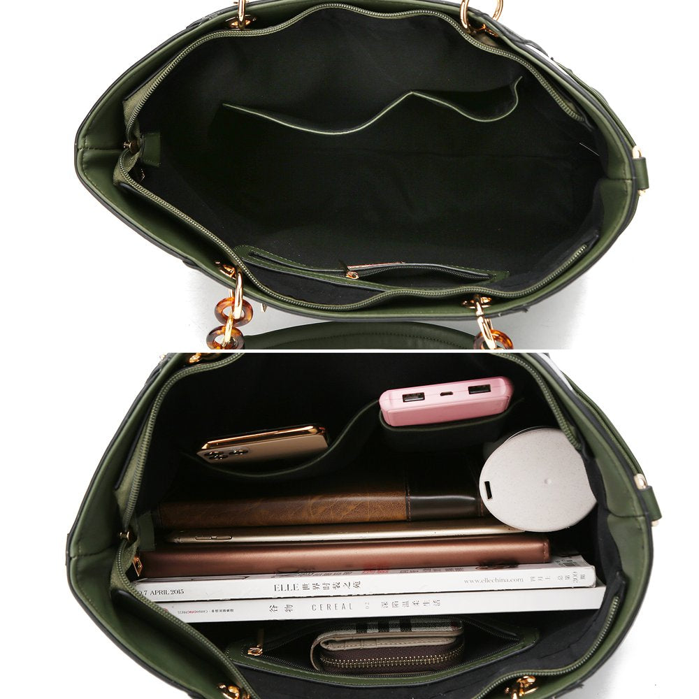 MKF Collection Bonita Checker Tote Bag & Wallet Set for Women’S, Top-Handle Vegan Leather Shoulder Handbag Purse - Red