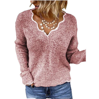 Women'S Sexy Lace Flaky Clouds V-Neck Knitted Sweater Tops Fleece Warm Pullover Sweater Lady Spring Jumper Tops