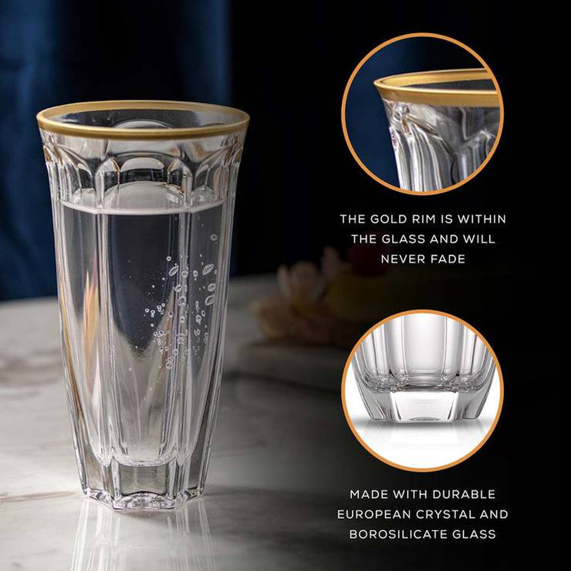 Windsor Collection European Crystal Tall Drinking Highball Glasses, Set of 2 Premium Textured Glasses
