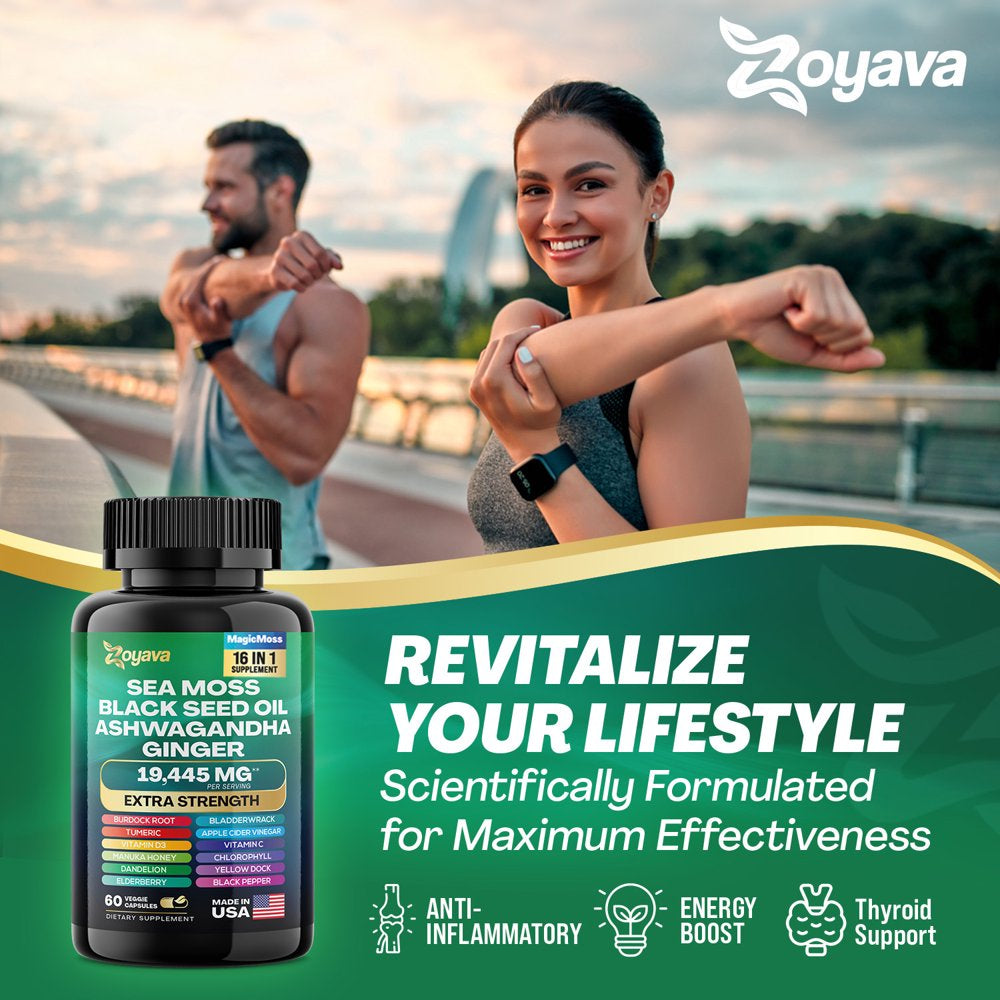 Zoyava Sea Moss Blend, 19,445 MG All-In-One Formula with over 15+ Super Ingredients, Extra Strength & High Potency