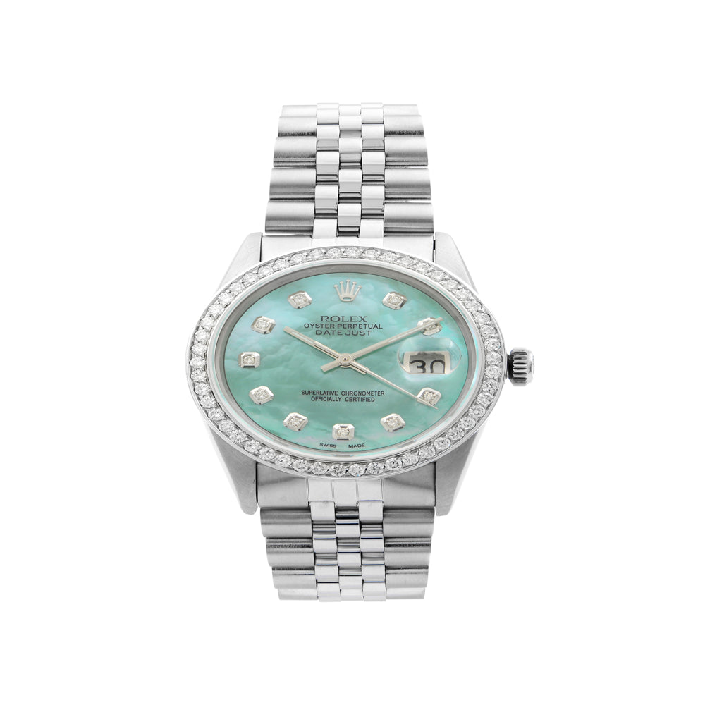 Rolex Datejust Steel 1.20 Cttw Custom Teal Dial Automatic Mens Watch 16014
