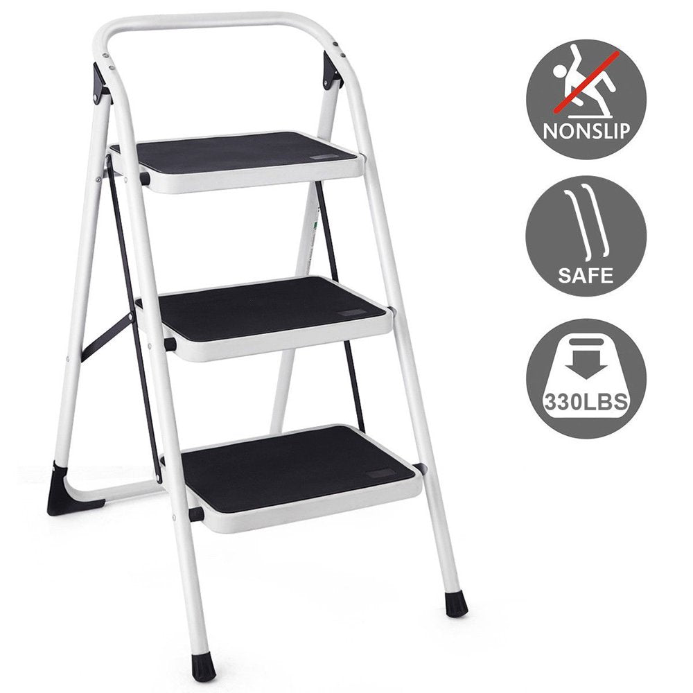 Costway 3 Step Lightweight Ladder HD Platform Foldable Stool 330 LB Cap. Saving Space