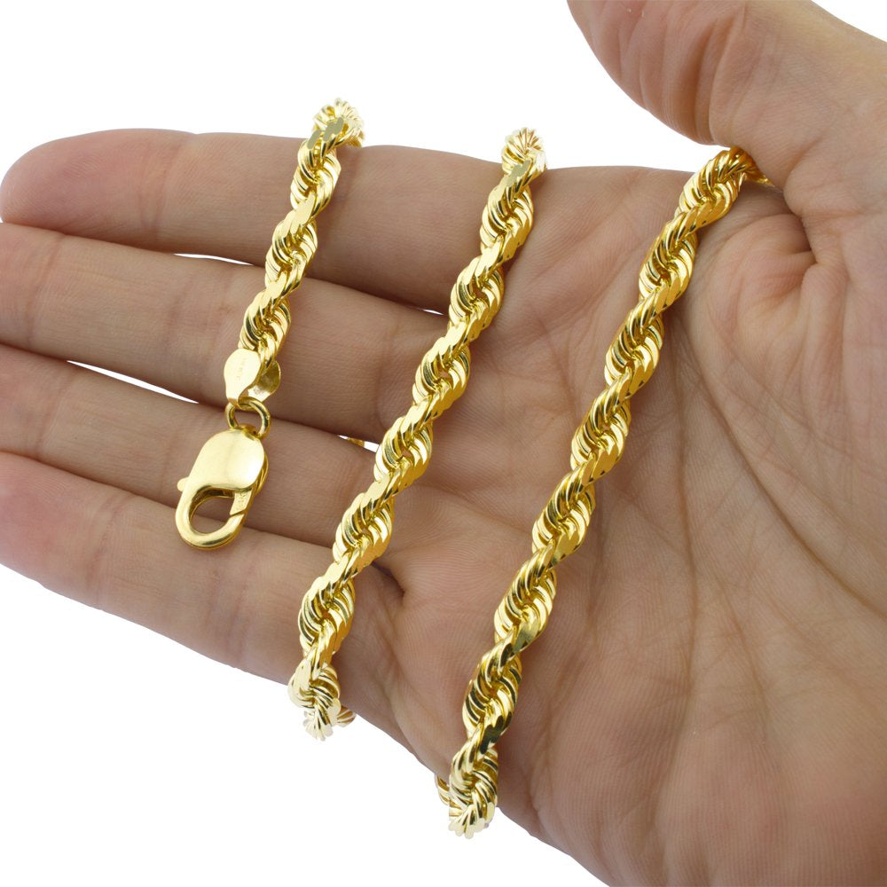 Nuragold 14K Yellow Gold 7Mm Rope Chain Diamond Cut Bracelet, Mens Jewelry Lobster Clasp 8" 8.5" 9"