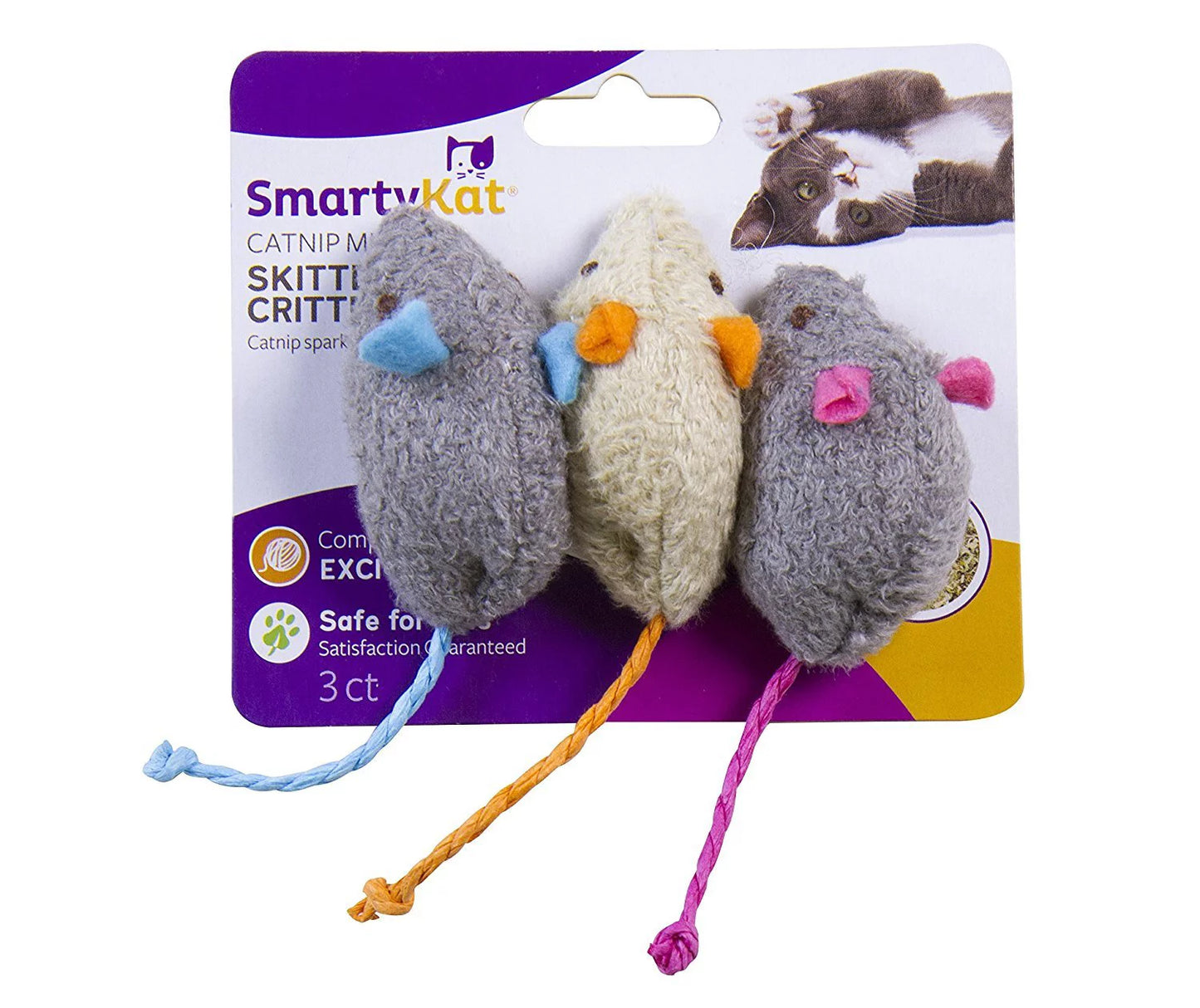 Smartykat Skitter Critters Cat Toy Catnip Mice, 3/Pkg