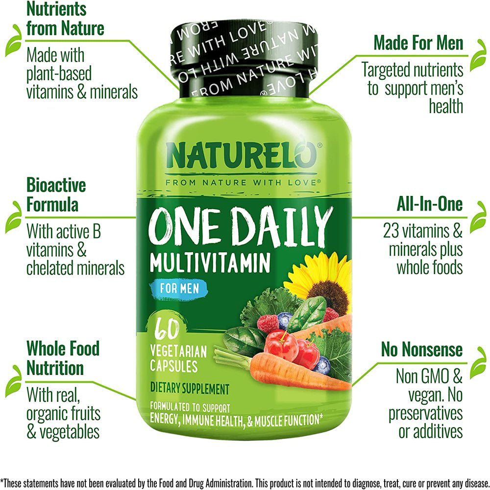 NATURELO One Daily Multivitamin for Men 50+ - with Vitamins & Minerals + Organic Whole Foods - Supplement to Boost Energy, General Health - Non-Gmo - 60 Capsules | 2 Month Supply