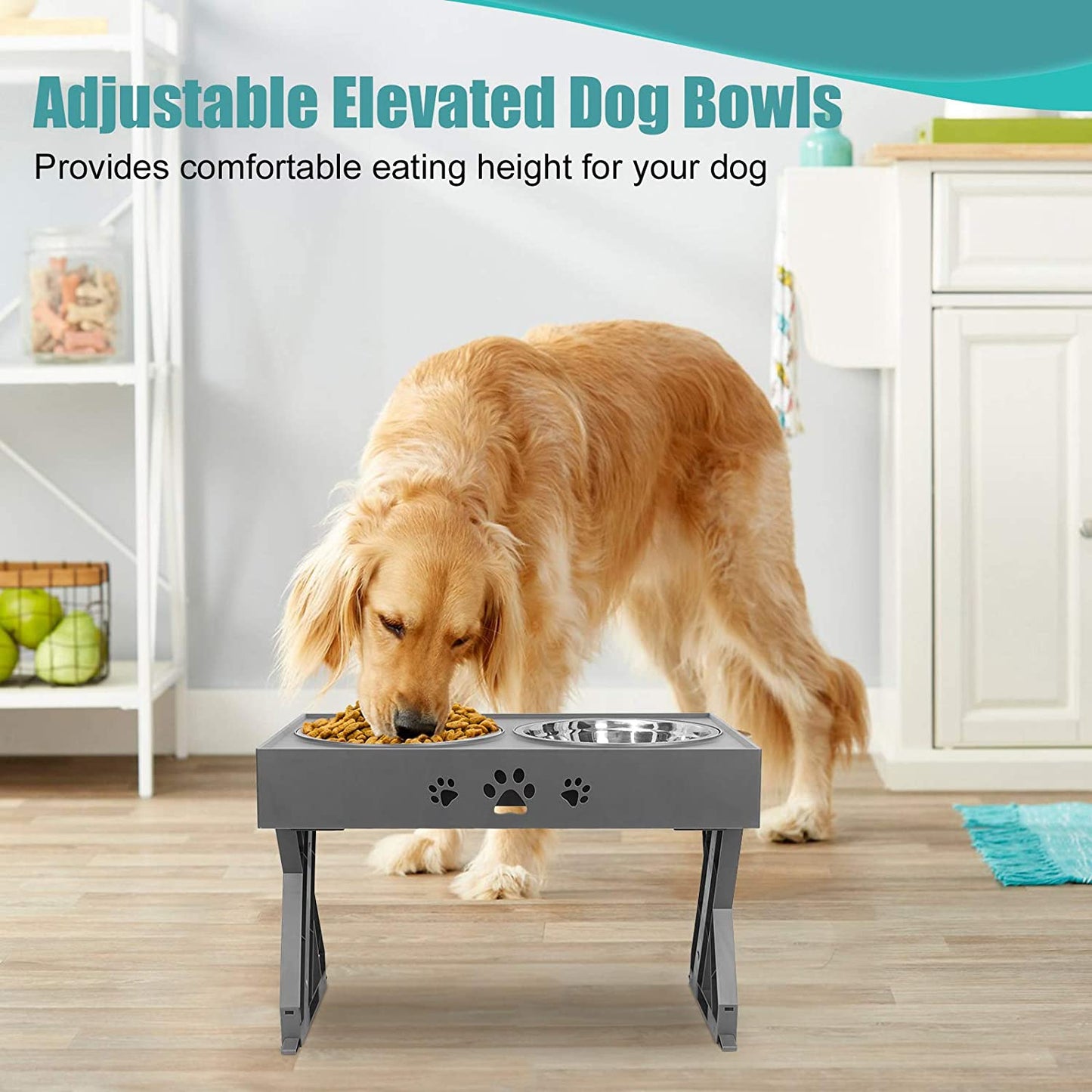 URPOWER Elevated Dog Bowls Adjustable Raised Dog Bowl with 2 Stainless Steel 1.5L Dog Food Bowls Stand Non-Slip No Spill Dog Dish Adjusts to 3 Heights 2.8”, 8”, 12”For Small Medium Large Dogs and Cats