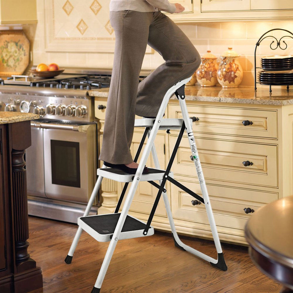 Costway 3 Step Lightweight Ladder HD Platform Foldable Stool 330 LB Cap. Saving Space