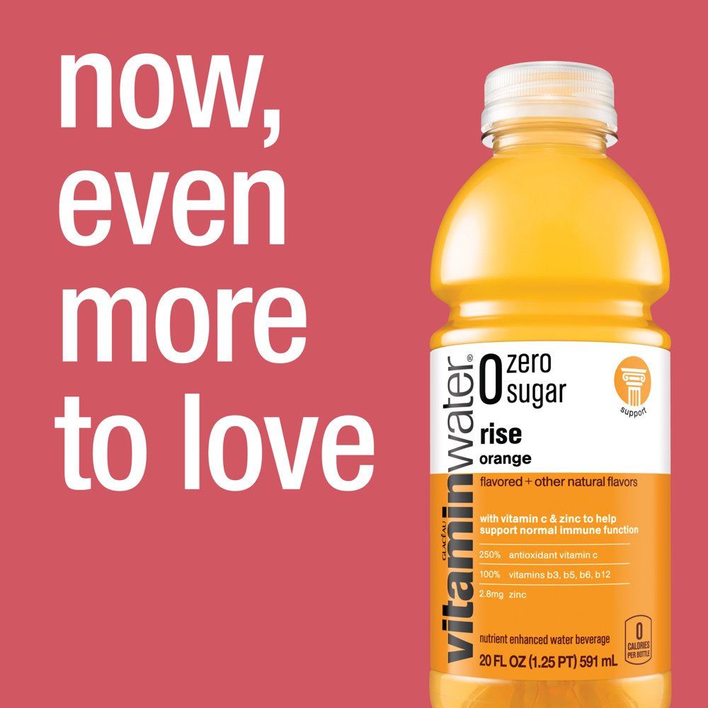 Vitaminwater Zero Sugar Rise, Electrolyte Enhanced Water W/ Vitamins, Orange Drinks, 20 Fl Oz, 12 Pack