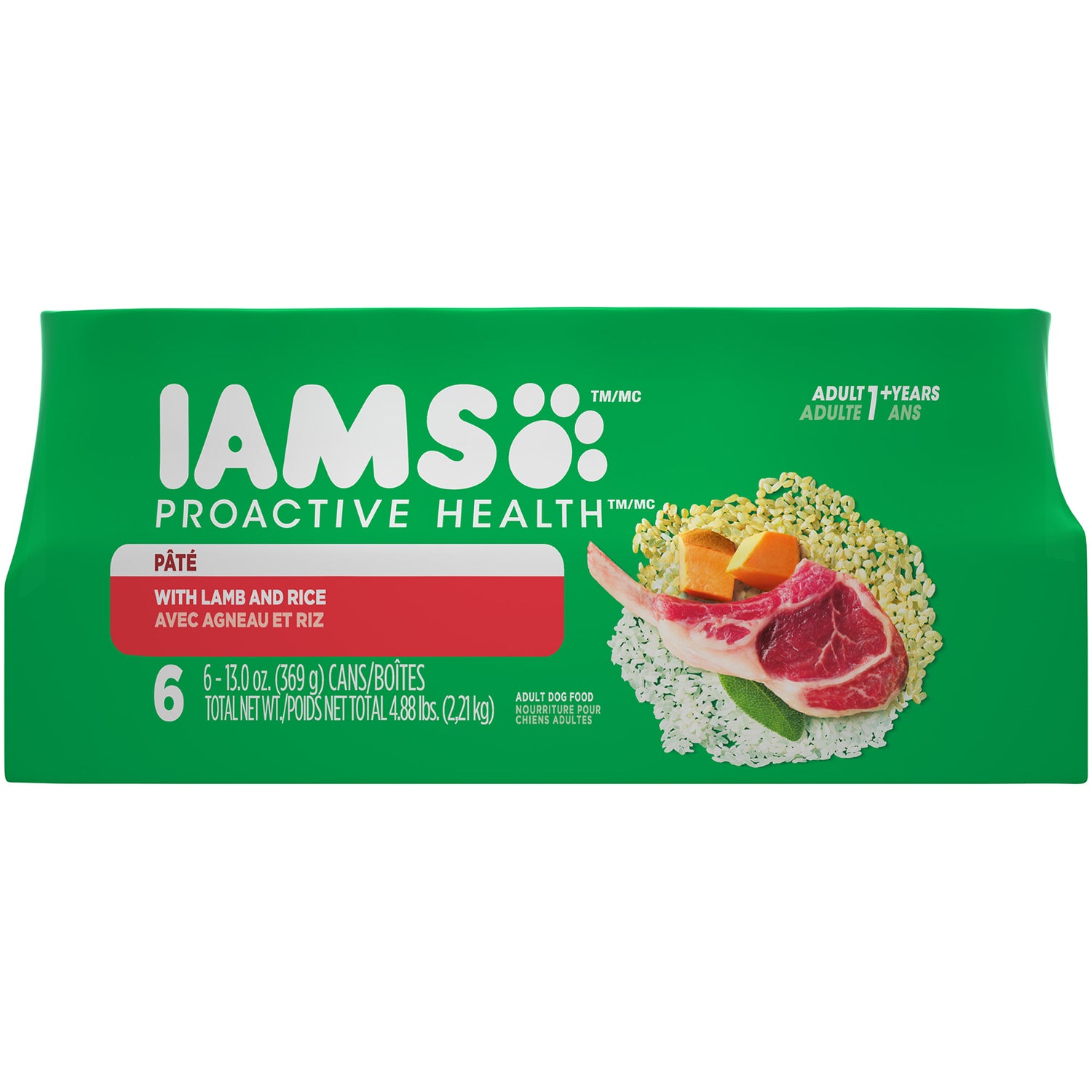 IAMS PROACTIVE HEALTH Adult Soft Wet Dog Food Paté with Lamb & Rice, (6) 13 Oz. Cans