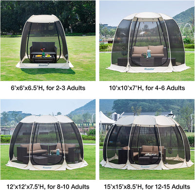 Alvantor Screen House Room Camping Tent Outdoor Canopy Pop up Sun Shade Shelter 8 Mesh Walls Not Waterproof Beige 12'X12' Patent