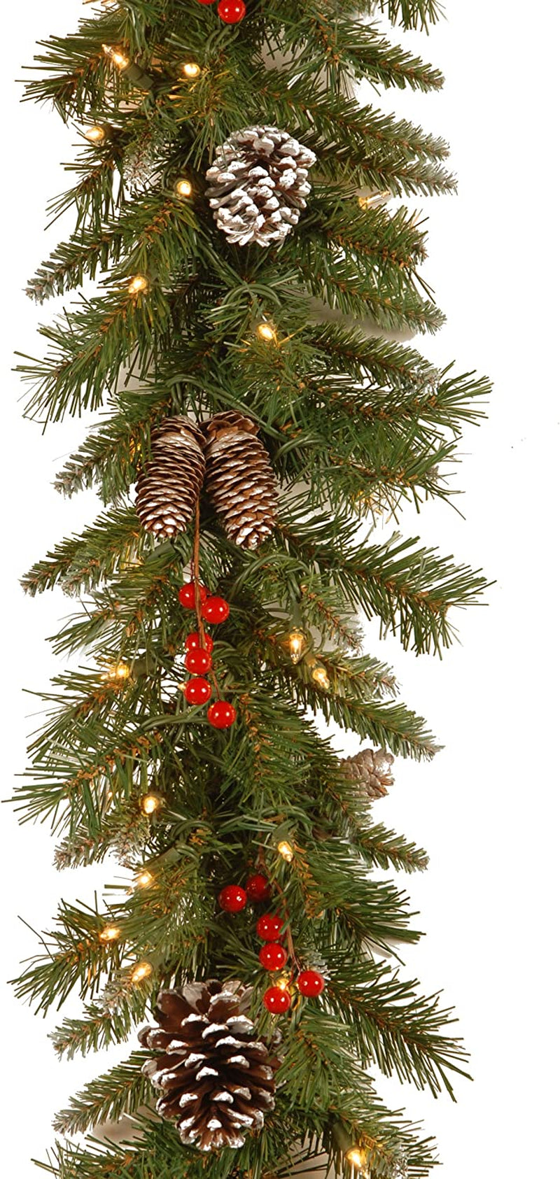 National Tree Company Pre-Lit Artificial Christmas Garland, Green, Frosted Berry, White Lights, Decorated with Pine Cones, Berry Clusters, Plug In, Christmas Collection, 9 Feet