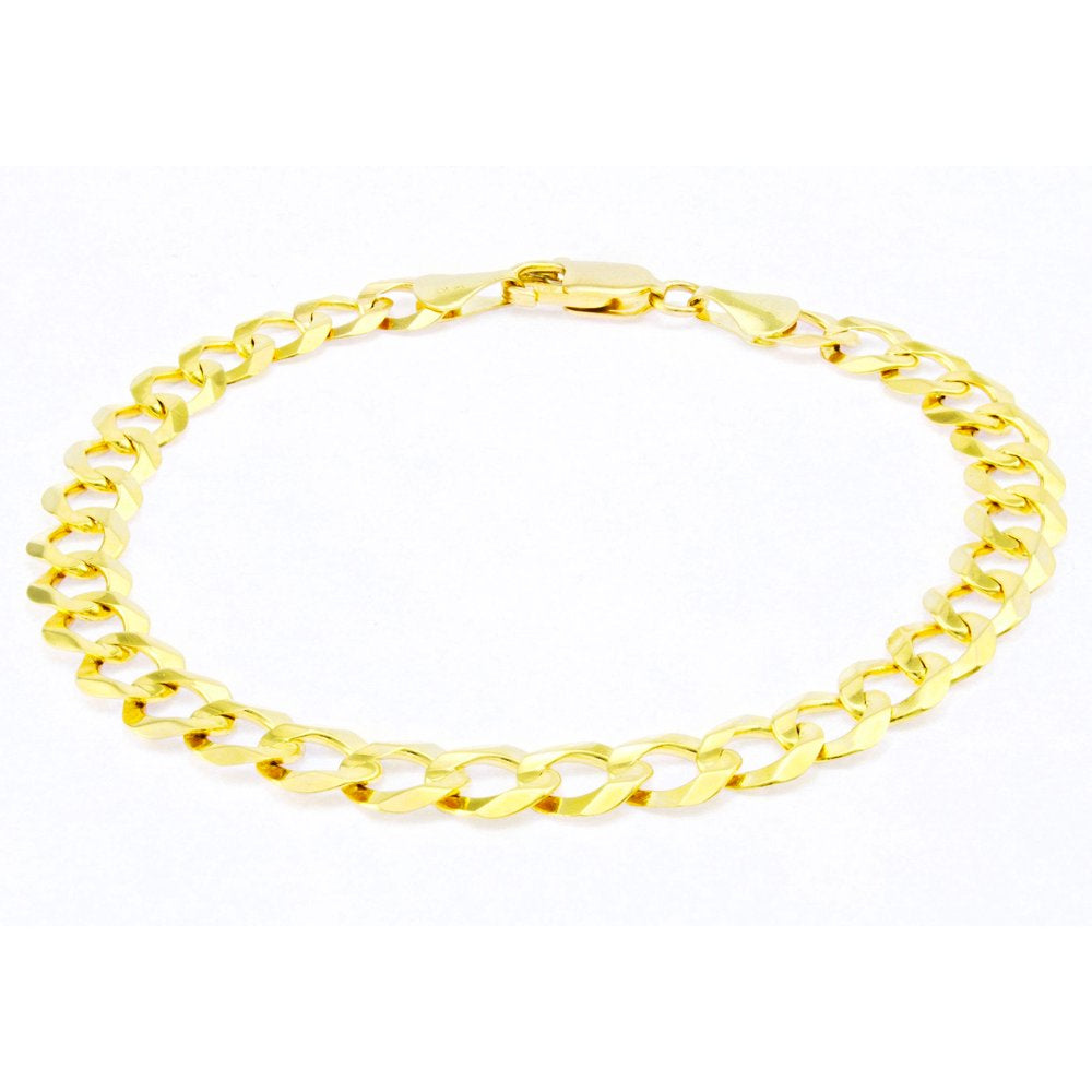 Nuragold 14K Yellow Gold 7Mm Solid Cuban Curb Link Chain Bracelet, Mens Jewelry Lobster Clasp 8" 8.5" 9"