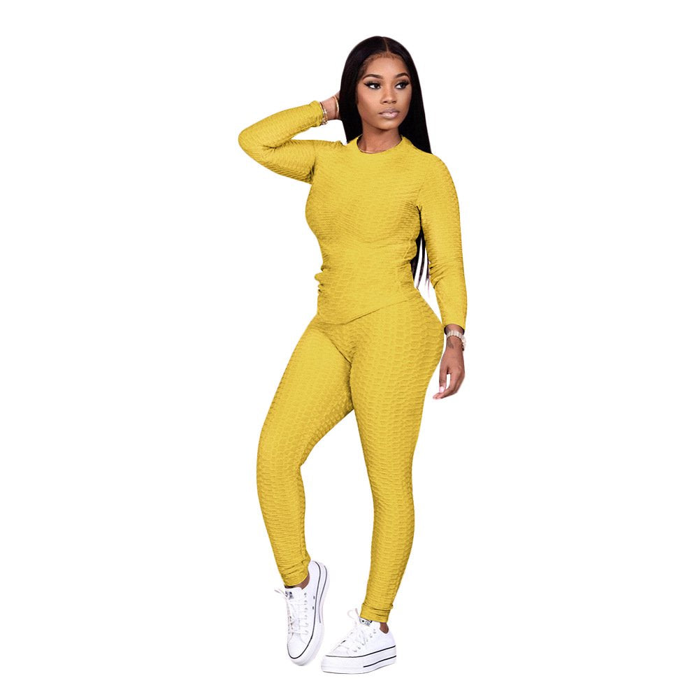 Akmipoem Women 2 Piece Outfits Textured Tracksuit Jogging Suits Long Sleeve Leggings Sweatsuits Sets