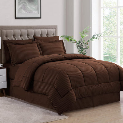 Twin Comforter Set 6 Piece Bed in a Bag with Bed Skirt, Fitted Sheet, Flat Sheet, 1 Pillowcase, and 1 Pillow Sham, Twin, Dobby Chocolate