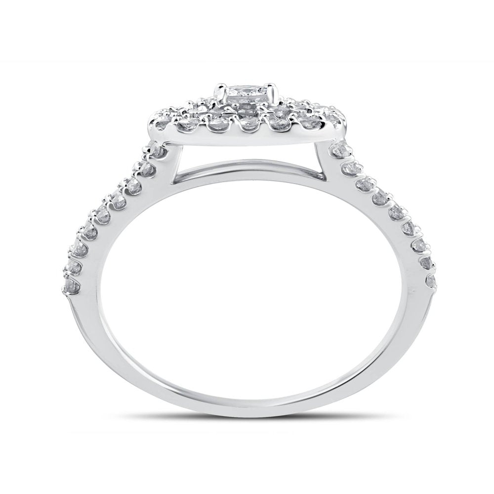 Pompeii3 Women'S 1 1/10Ct Cushion Halo Solitaire Diamond Engagement Wedding White Gold Ring Set
