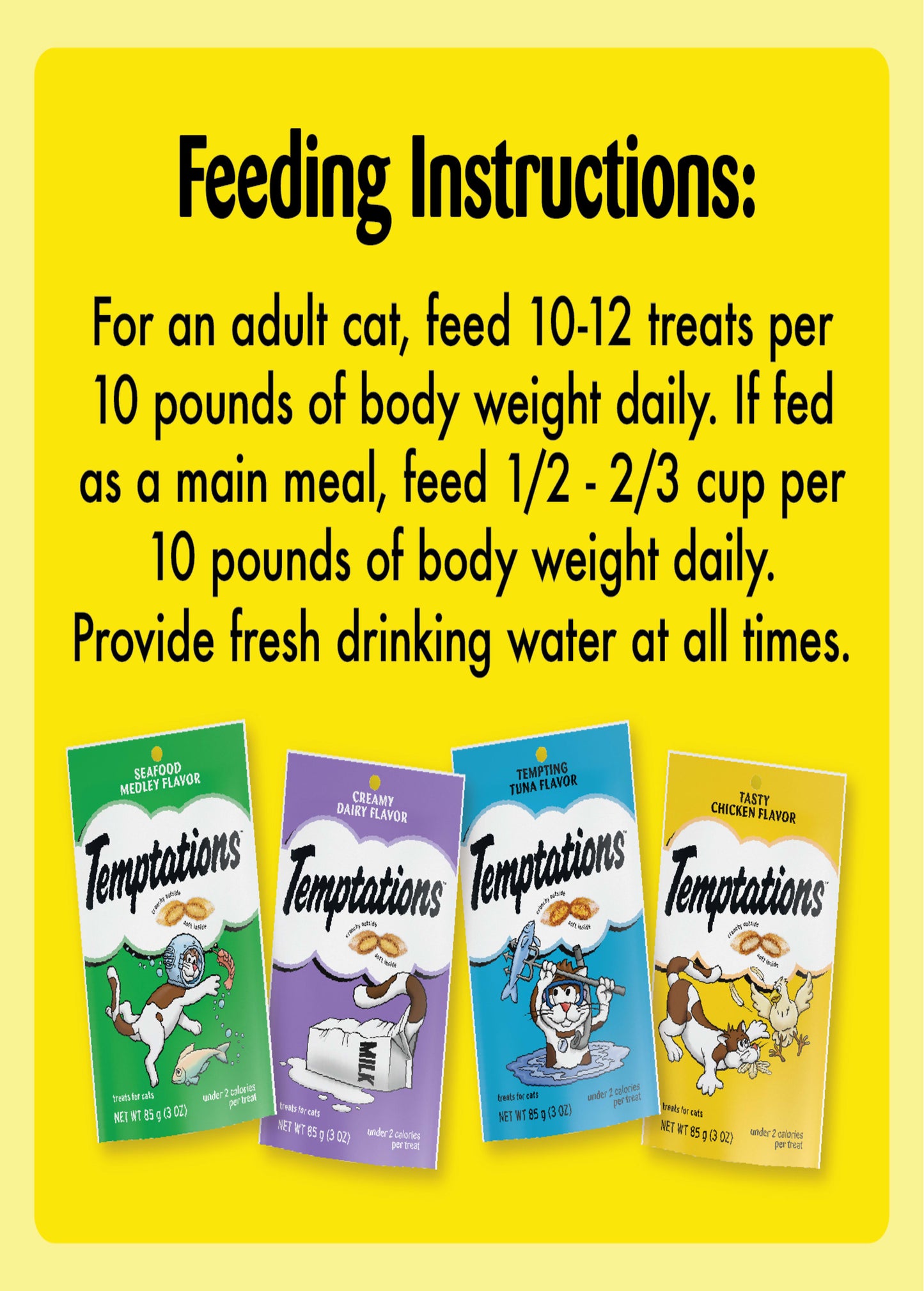 TEMPTATIONS Classic, Crunchy and Soft Cat Treats Feline Favorites Variety Pack, Seafood Medley Flavor, Tasty Chicken Flavor, Creamy Dairy Flavor, and Tempting Tuna Flavor, (4) 3 Oz. Pouches