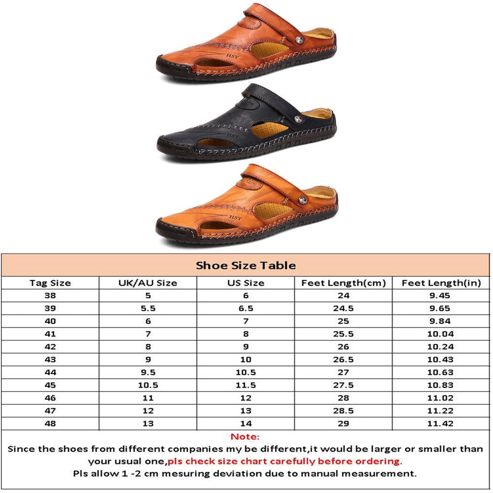 Wazshop Mens Closed Toe Casual Leather Strap Athletic Beach Outdoor Adjustable Sandals Fisherman Shoes