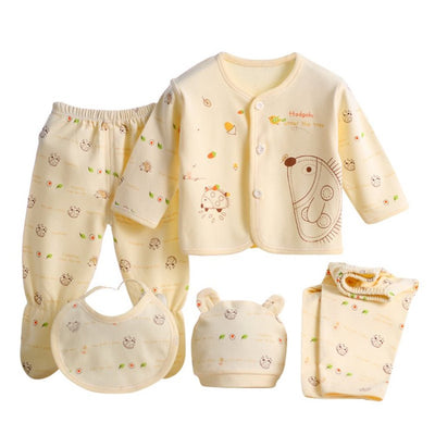 Maxcozy Unisex Baby Layette Clothing Set 5-Piece - Romper Pants Hat Bib Yellow 0-3 Months