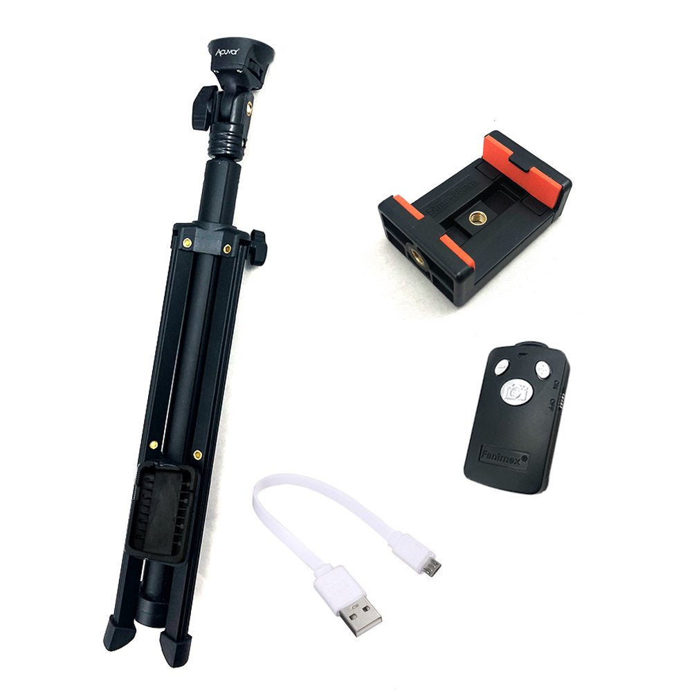Acuvar 54" Inch Aluminum Extendable Monopod Tripod/Selfie Stick with Universal Smartphone Mount + Wireless Remote Control Camera Shutter for All Smartphones Iphones Android Samsung