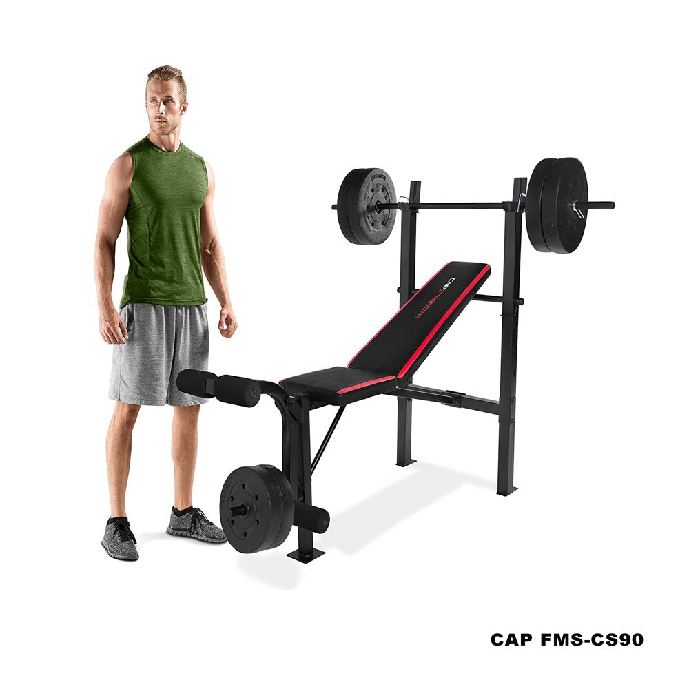 CAP Strength Adjustable Standard Combo Weight Bench with Rack and Leg Extension and 90 Lb. Vinyl Weight Set