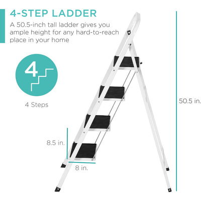 Best Choice Products 4-Step Portable Folding Steel Ladder W/ Hand Rail, Wide Platform Steps, 330Lbs Capacity
