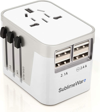 Power Plug Adapter - 4 USB Ports Wall Charger - Fast Charging Adapter for 150 Countries - Multi Port Electric Plug - Type C Type a Type G Type I F for UK Japan China EU European by Sublimeware