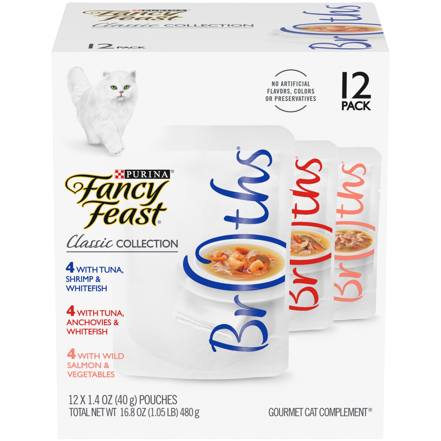 (12 Pack) Fancy Feast Limited Ingredient Wet Cat Food Complement Variety Pack, Broths Classic Collection, 1.4 Oz. Pouches