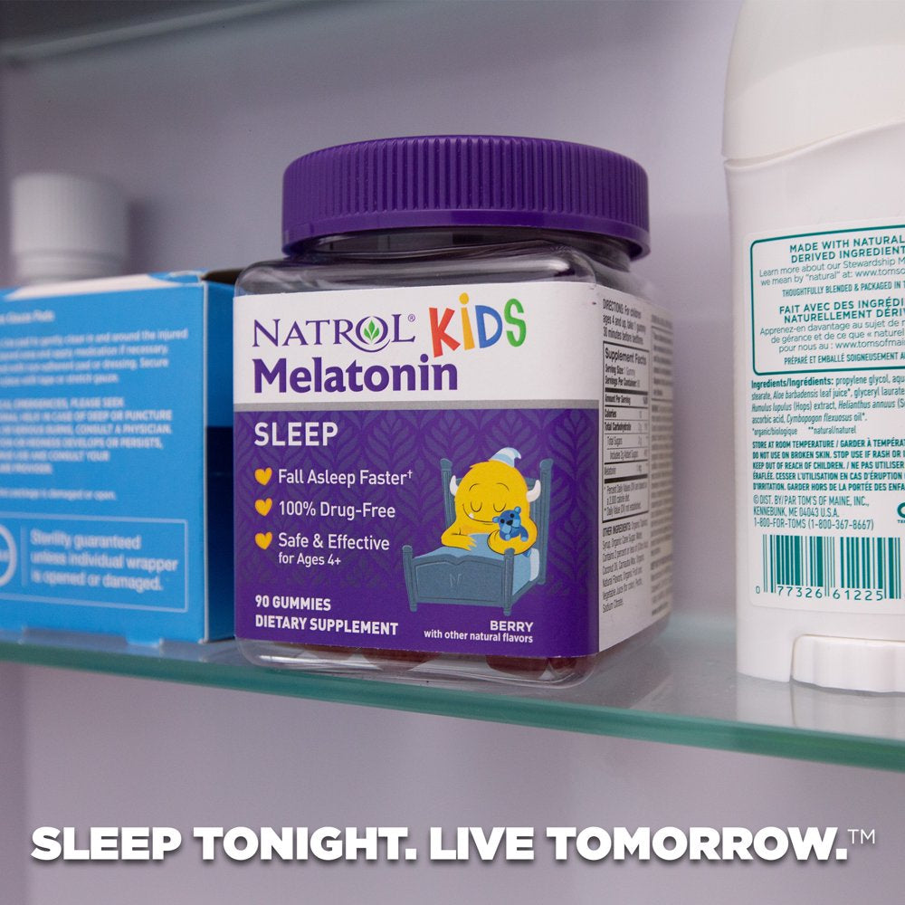 Natrol® Kids Melatonin Sleep Aid Gummies, Ages 4 and Up, Drug-Free, Berry, 1Mg, 60 Count